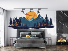 Load image into Gallery viewer, Mountain Wall Decal, Sunset Forest Landscape Wall Art for Home Office