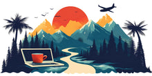 Load image into Gallery viewer, Mountain Office Wall Decal, Digital Nomad Travel Wall Art with Laptop &amp; Sunset