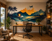 Load image into Gallery viewer, Mountain Office Wall Decal, Digital Nomad Travel Landscape Wall Art