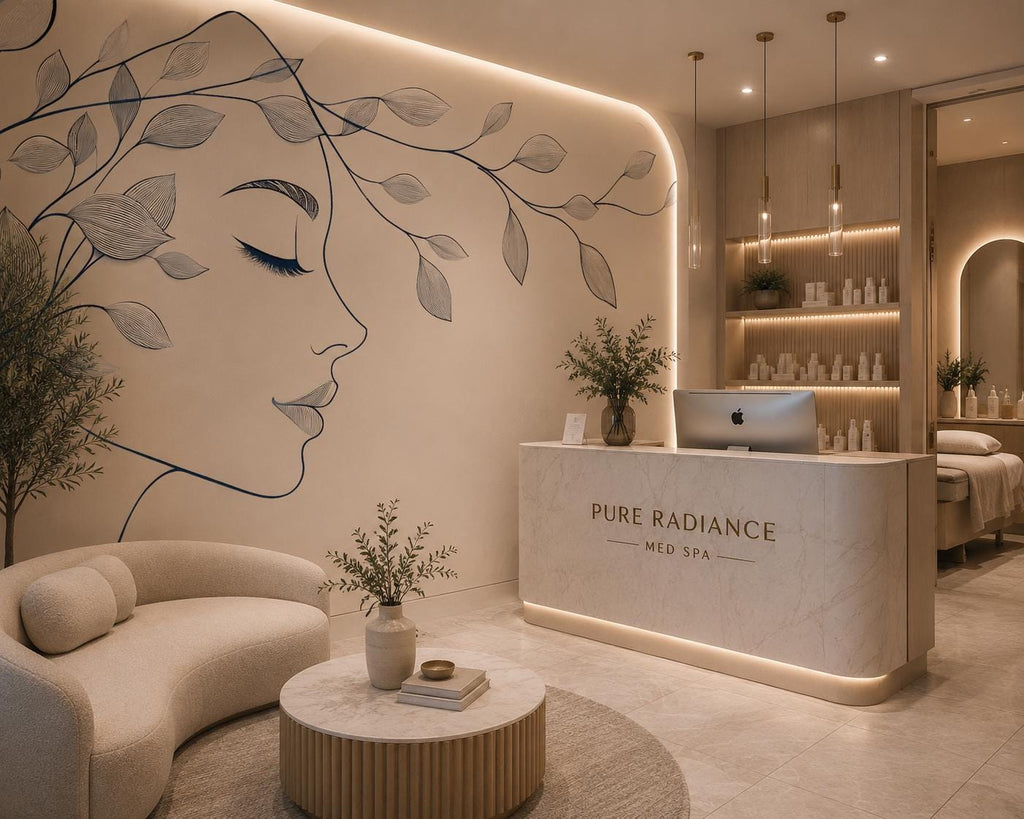 Female Face Wall Decal, Botanical Line Art for Med Spa & Beauty Salon