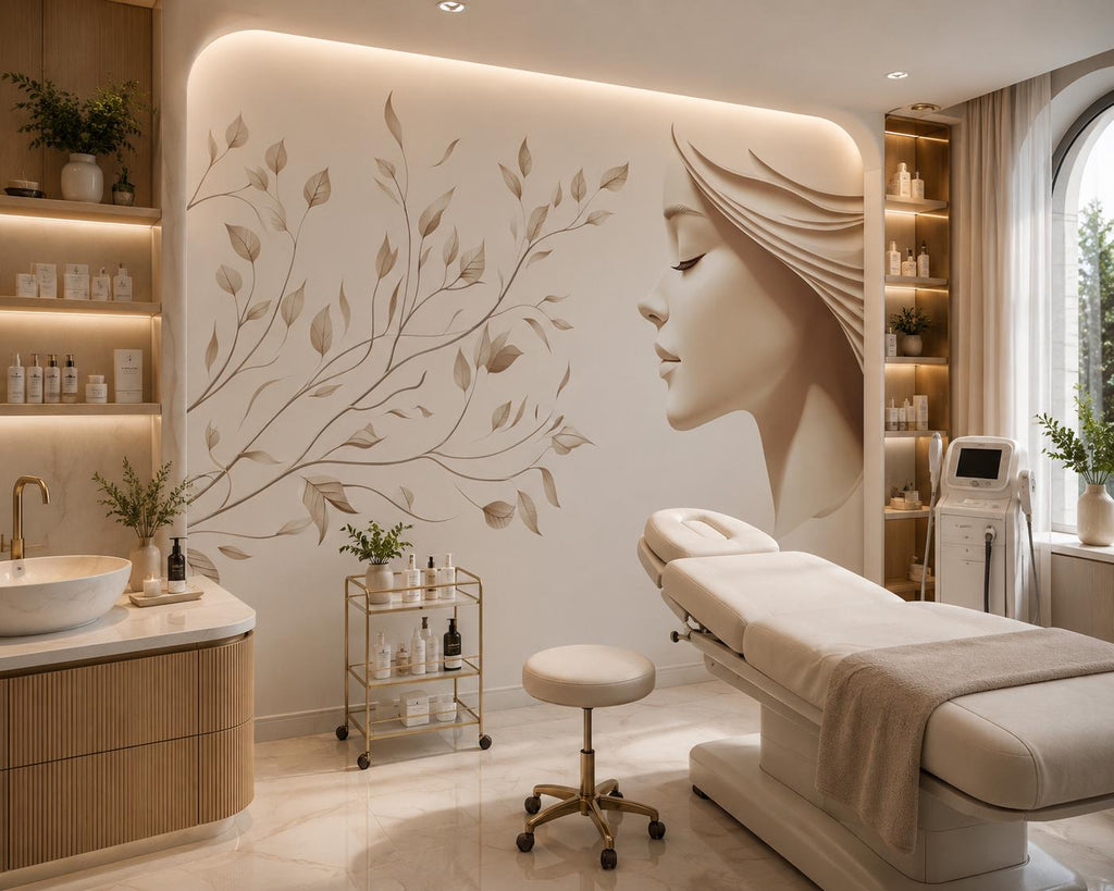 Woman Face Wall Decal, Botanical Beauty Wall Art for Med Spa & Aesthetic Clinic