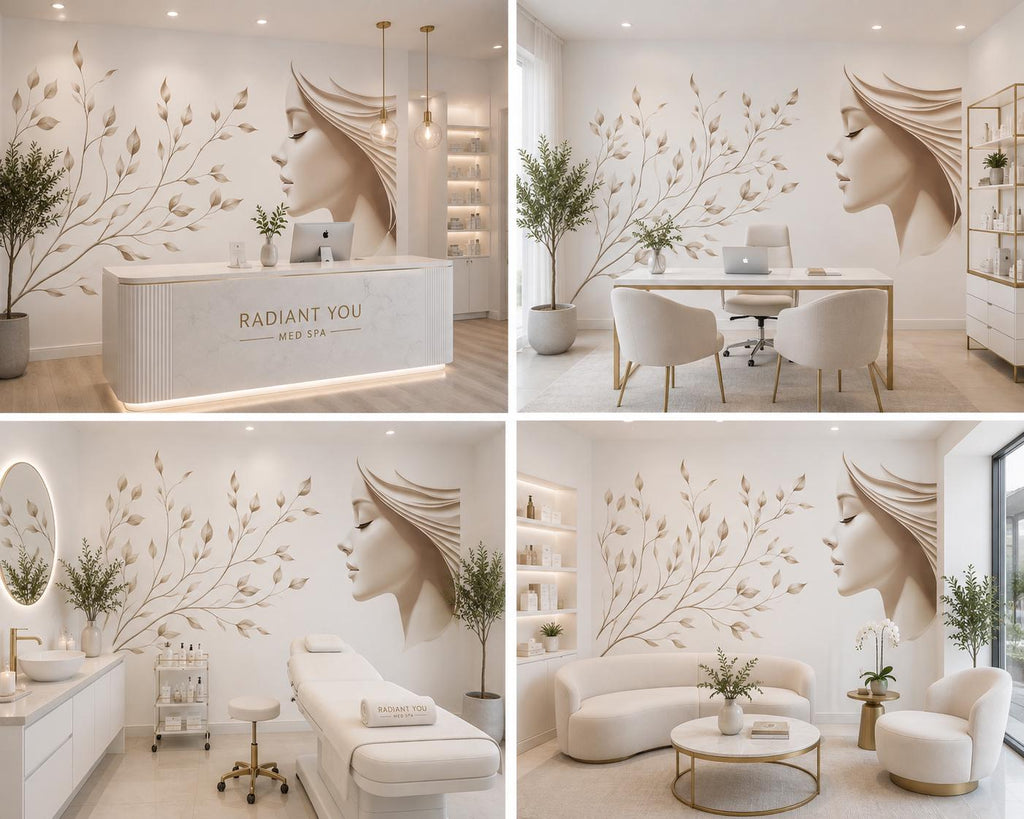 Woman Face Wall Decal, Botanical Beauty Wall Art for Med Spa & Aesthetic Clinic