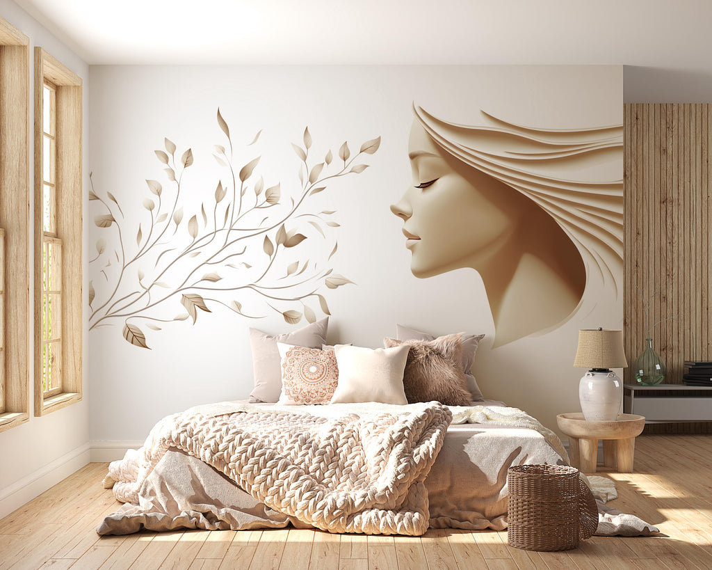 Woman Face Wall Decal, Botanical Beauty Wall Art for Med Spa & Aesthetic Clinic