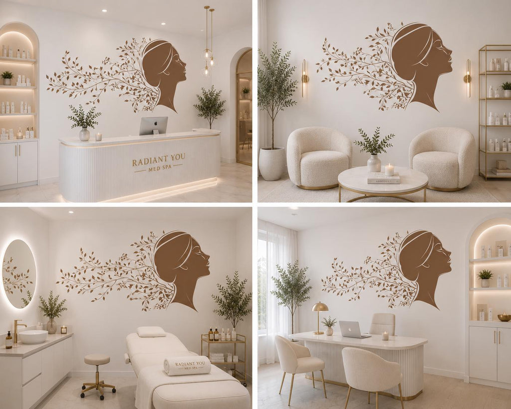 Woman Face Wall Decal, Botanical Beauty Wall Art for Med Spa Reception