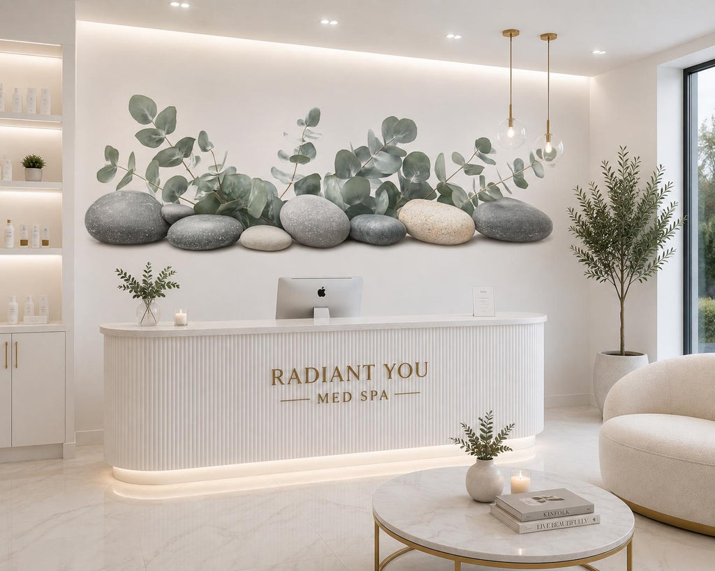 Eucalyptus Wall Decal, Spa Stones Botanical Wall Art for Med Spa & Wellness