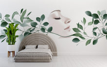Load image into Gallery viewer, Woman Face Wall Decal, Green Botanical Beauty Wall Art for Med Spa &amp; Salon