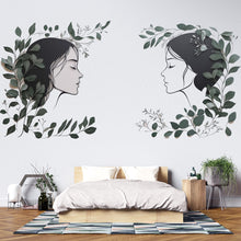 Load image into Gallery viewer, Woman Face Wall Decal Set, Botanical Female Line Art for Med Spa &amp; Beauty Salon