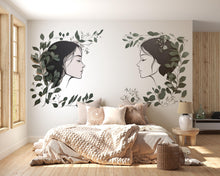Load image into Gallery viewer, Woman Face Wall Decal Set, Botanical Female Line Art for Med Spa &amp; Beauty Salon