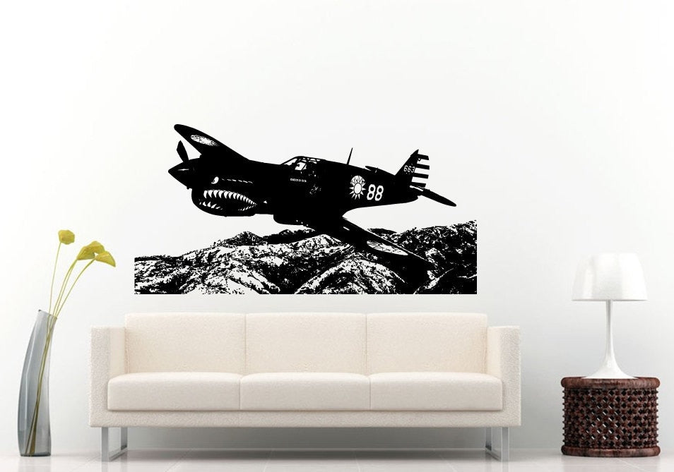 War Fighter Jet Air Plane Flying Over Mountains On Maneuvers Wall Decal Vinyl Sticker Mural Room Decor L1260