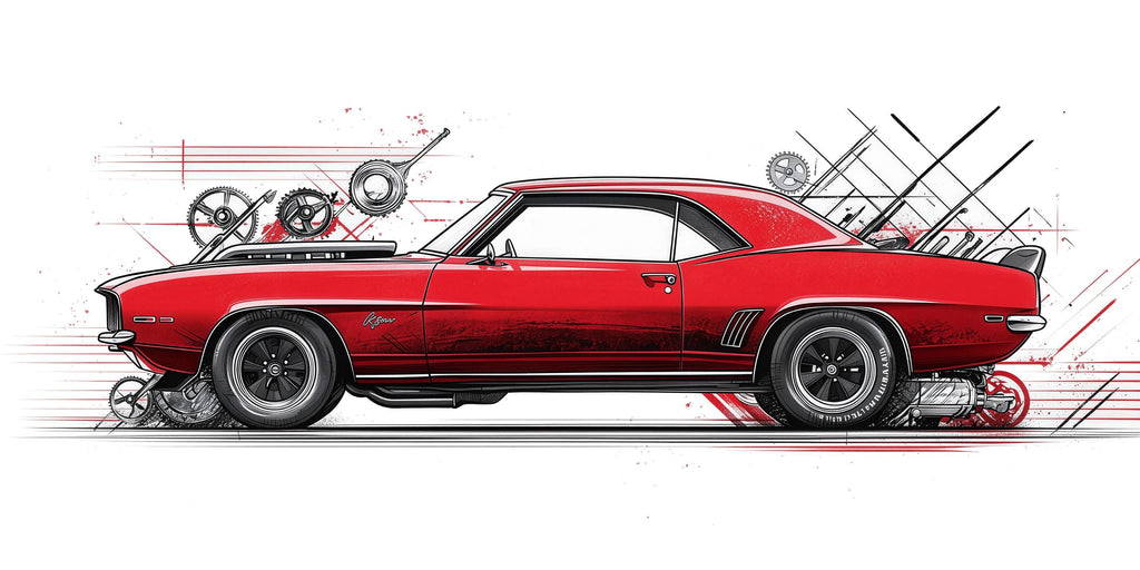 Red Muscle Car Wall Decal, Classic Car Wall Art, Auto Repair Shop Decor, Vintage Car Garage Decal, Automotive Garage Decor
