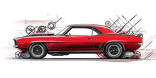 Load image into Gallery viewer, Red Muscle Car Wall Decal, Classic Car Wall Art, Auto Repair Shop Decor, Vintage Car Garage Decal, Automotive Garage Decor