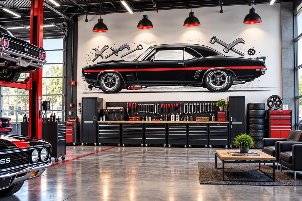 Black Muscle Car Wall Decal, Classic Car Garage Decor, Auto Repair Shop Wall Art, Vintage Car Decal, Automotive Shop Decor