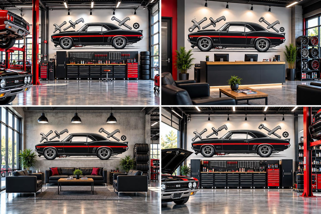 Black Muscle Car Wall Decal, Classic Car Garage Decor, Auto Repair Shop Wall Art, Vintage Car Decal, Automotive Shop Decor