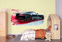 Load image into Gallery viewer, Car Detailing Wall Decal, Black Sports Car Wall Art, Auto Detailing Shop Decor, Red Splash Garage Decal, Automotive Business Decor