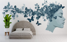 Load image into Gallery viewer, Woman Face Wall Decal, Eucalyptus &amp; Butterfly Wall Art for Med Spa Reception