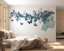 Load image into Gallery viewer, Woman Face Wall Decal, Eucalyptus &amp; Butterfly Wall Art for Med Spa Reception