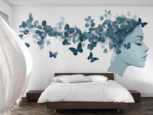Load image into Gallery viewer, Woman Face Wall Decal, Eucalyptus &amp; Butterfly Wall Art for Med Spa Reception
