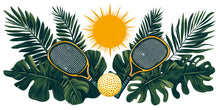 Load image into Gallery viewer, Pickleball Wall Decal, Tropical Paddle Wall Art for Pickleball Club &amp; Court