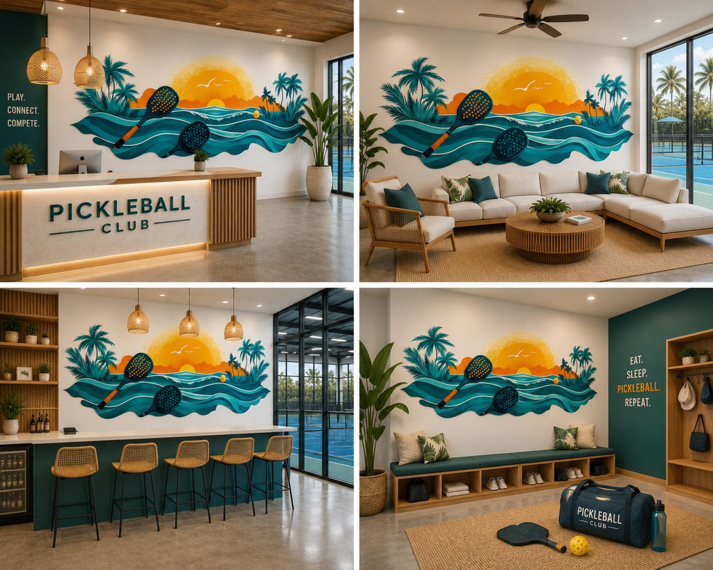 Pickleball Wall Decal, Tropical Ocean Paddle Wall Art for Pickleball Club & Court