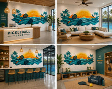 Load image into Gallery viewer, Pickleball Wall Decal, Tropical Ocean Paddle Wall Art for Pickleball Club &amp; Court
