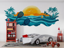 Load image into Gallery viewer, Pickleball Wall Decal, Tropical Ocean Paddle Wall Art for Pickleball Club &amp; Court