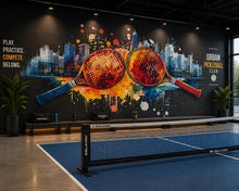 Load image into Gallery viewer, Pickleball Wall Decal, Urban City Skyline Paddle Wall Art for Pickleball Club &amp; Court