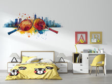 Load image into Gallery viewer, Pickleball Wall Decal, Urban City Skyline Paddle Wall Art for Pickleball Club &amp; Court