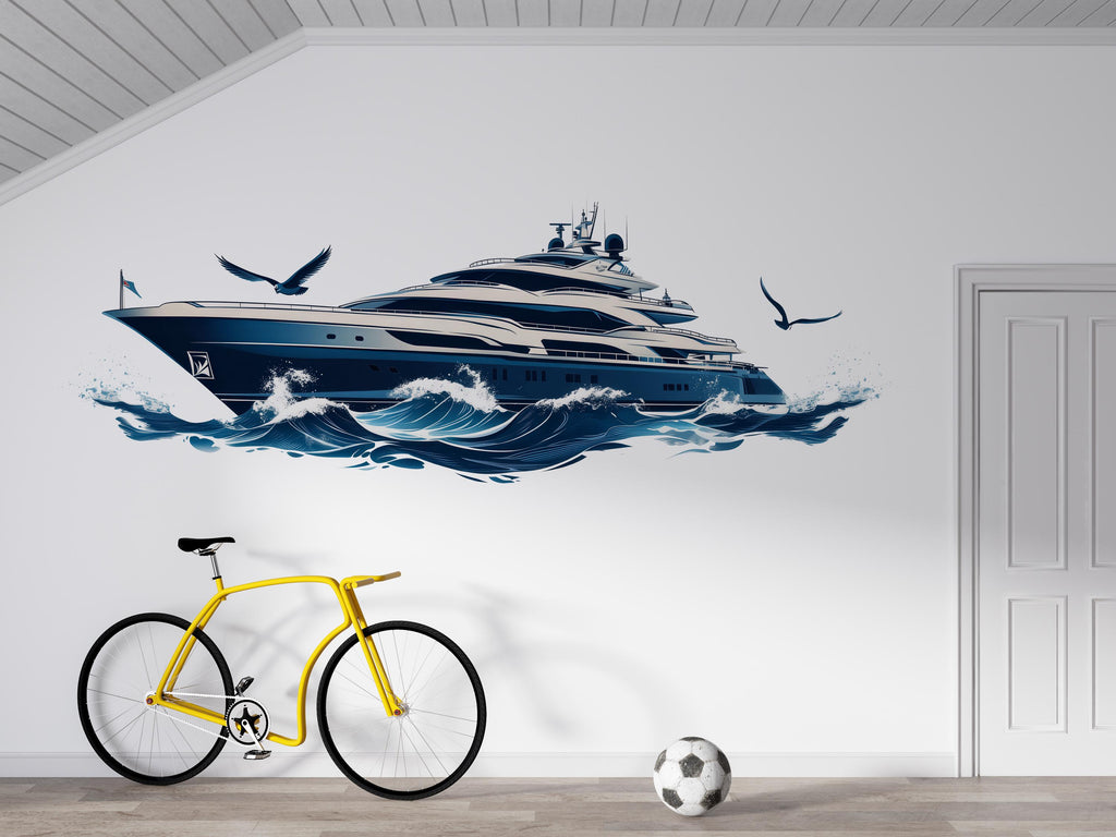 Yacht Wall Decal, Luxury Boat Wall Art for Yacht Club, Marina & Nautical Business Decor