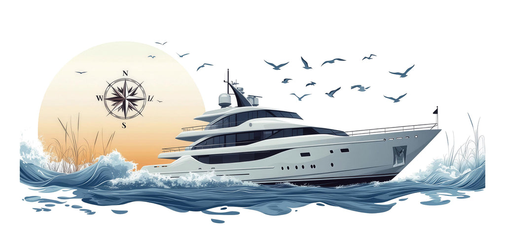 Yacht Wall Decal, Luxury Yacht Club Wall Art, Marina Decor, Nautical Boat Wall Decal