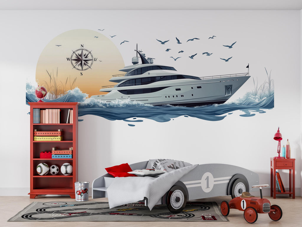 Yacht Wall Decal, Luxury Yacht Club Wall Art, Marina Decor, Nautical Boat Wall Decal