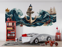 Load image into Gallery viewer, Anchor Wall Decal, Nautical Ocean Wave Wall Art, Yacht Club Marina Decor, Sailing Club Decor