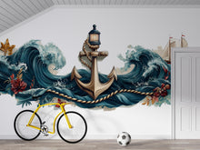 Load image into Gallery viewer, Anchor Wall Decal, Nautical Ocean Wave Wall Art, Yacht Club Marina Decor, Sailing Club Decor