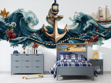 Load image into Gallery viewer, Anchor Wall Decal, Nautical Ocean Wave Wall Art, Yacht Club Marina Decor, Sailing Club Decor