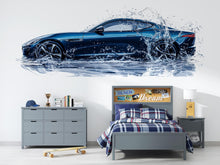 Load image into Gallery viewer, Car Detailing Wall Decal, Blue Sports Car Wall Art, Water Splash Auto Detailing Shop Decor, Luxury Automotive Garage Decal