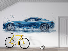 Load image into Gallery viewer, Car Detailing Wall Decal, Blue Sports Car Wall Art, Water Splash Garage Decor, Auto Detailing Shop Decal, Car Wash Wall Art