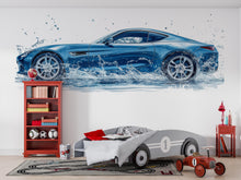 Load image into Gallery viewer, Car Detailing Wall Decal, Blue Sports Car Wall Art, Water Splash Garage Decor, Auto Detailing Shop Decal, Car Wash Wall Art