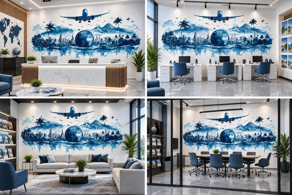 Travel Agency Wall Decal, Airplane World Map Wall Art, Travel Office Decor, Vacation Planner Wall Mural, Tourism Agency Decor