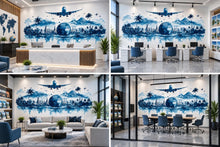 Load image into Gallery viewer, Travel Agency Wall Decal, Airplane World Map Wall Art, Travel Office Decor, Vacation Planner Wall Mural, Tourism Agency Decor