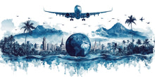 Load image into Gallery viewer, Travel Agency Wall Decal, Airplane World Map Wall Art, Travel Office Decor, Vacation Planner Wall Mural, Tourism Agency Decor