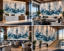 Load image into Gallery viewer, Anchor Wall Decal, Lighthouse Ocean Wave Wall Art, Yacht Club Marina Nautical Decor