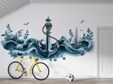 Load image into Gallery viewer, Anchor Wall Decal, Lighthouse Ocean Wave Wall Art, Yacht Club Marina Nautical Decor