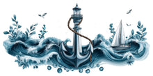 Load image into Gallery viewer, Anchor Wall Decal, Lighthouse Ocean Wave Wall Art, Yacht Club Marina Nautical Decor