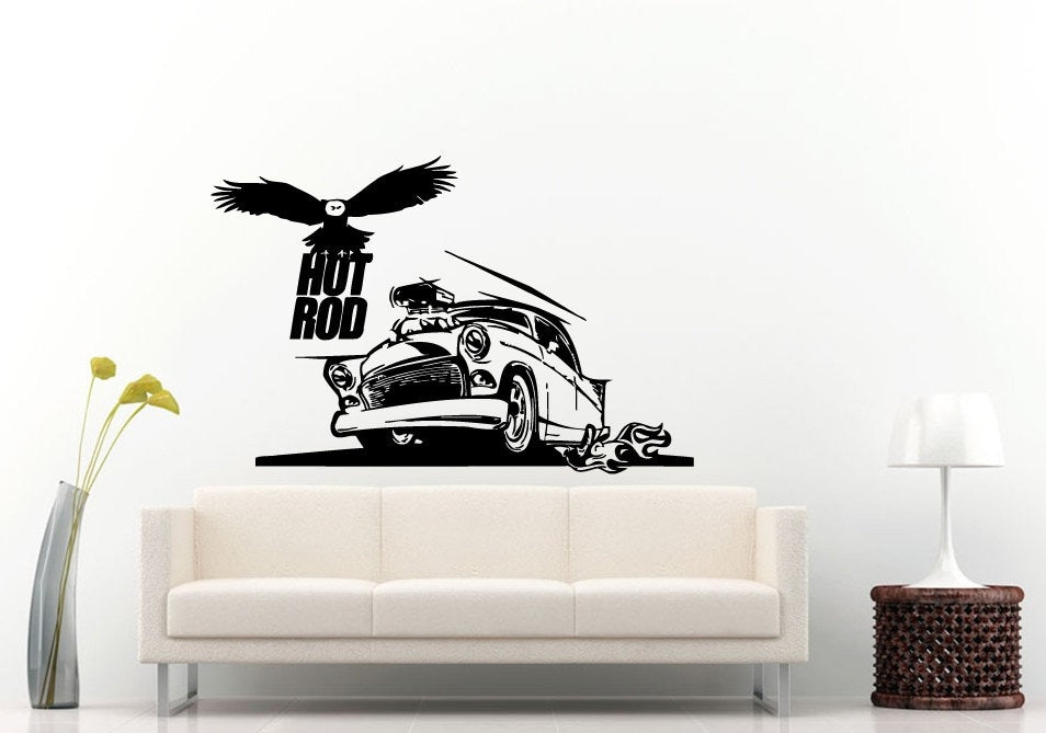 Hot Rod Road Sign American Eagle Bird Muscle Racing Sports Vehicle Wall Decal Vinyl Sticker Mural Room Decor L1267