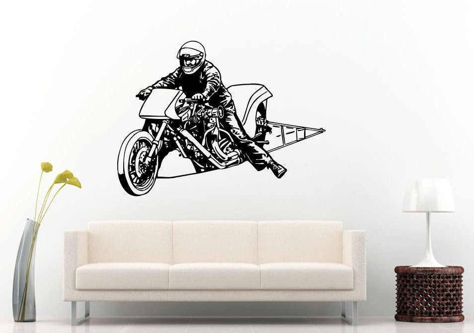 Drag Racing Motor Bike Motorcycle Chopper Bike Biker Racer Wall Decal Vinyl Sticker Mural Room Decor L1269