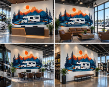 Load image into Gallery viewer, RV Wall Decal, Motorhome Dealership Wall Art, Camper Mountain Decor, RV Showroom Mural, Camping Adventure Wall Decal