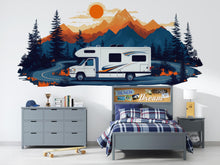 Load image into Gallery viewer, RV Wall Decal, Motorhome Dealership Wall Art, Camper Mountain Decor, RV Showroom Mural, Camping Adventure Wall Decal