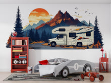 Load image into Gallery viewer, RV Wall Decal, Motorhome Dealership Decor, Camper Showroom Wall Art, Mountain RV Mural, Camping Adventure Wall Decal