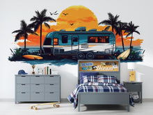 Load image into Gallery viewer, RV Wall Decal, Camper Dealership Decor, Travel Trailer Wall Art, RV Showroom Mural, Tropical Camping Wall Decal