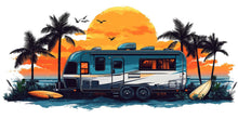 Load image into Gallery viewer, RV Wall Decal, Camper Dealership Decor, Travel Trailer Wall Art, RV Showroom Mural, Tropical Camping Wall Decal