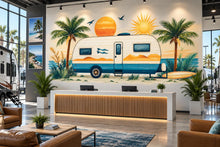 Load image into Gallery viewer, Camper Wall Decal, RV Dealership Decor, Travel Trailer Wall Art, Coastal RV Showroom Decor, Beach Camping Wall Decal